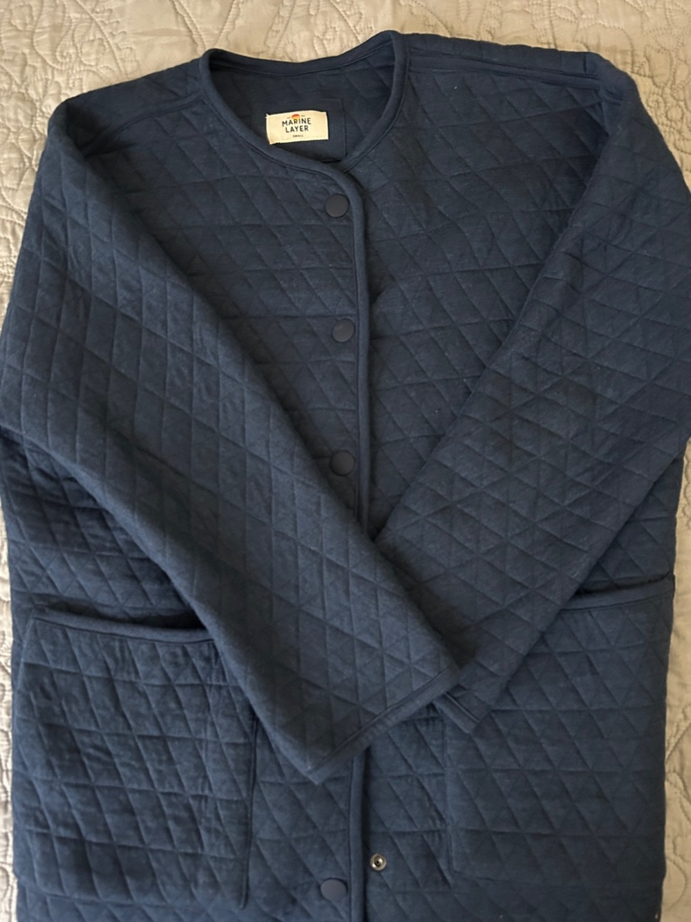 Marine Layer Quilted Navy Snap-Front Utility Jacket